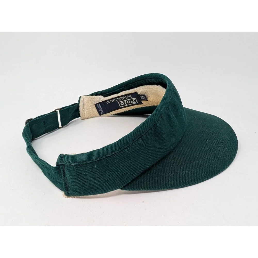 Vintage Polo Ralph Lauren Hat Visor Strap Back Mens One Size Green USA Pony Logo